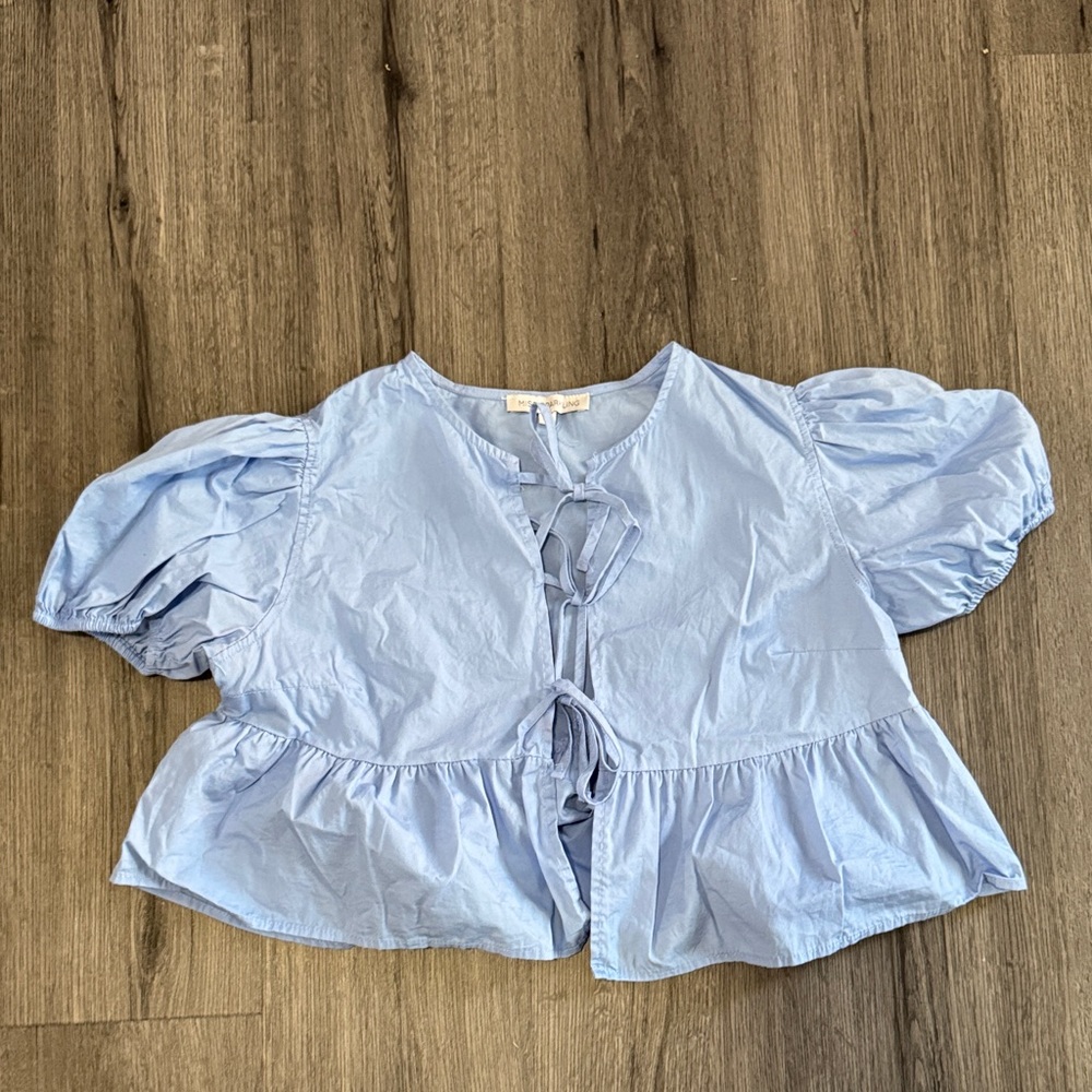 Light Blue Puff Sleeve Blouse